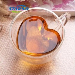 New hot selling 240ml 180ml home office thickened double layer cup glass heart shaped milk coffee glass cup with handle