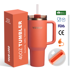 Yeway Custom Gift Set 40oz Leakproof Double Wall Stainless Steel Tumbler With Straw handle Travel Coffee Mug With Lid