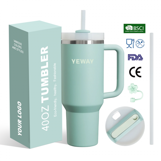 Yeway Wholesale Custom Logo 40Oz Tumblers With Handle Leak-Proof Lid And Insulated Coffee Mug 304 Stainless Steel Travel Mug